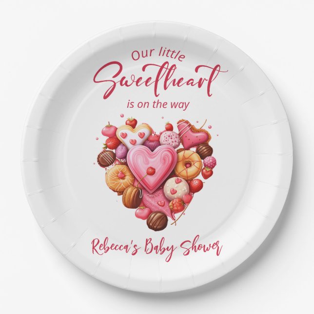 Assiettes En Carton Un petit Baby shower de coeur rouge doux (Devant)