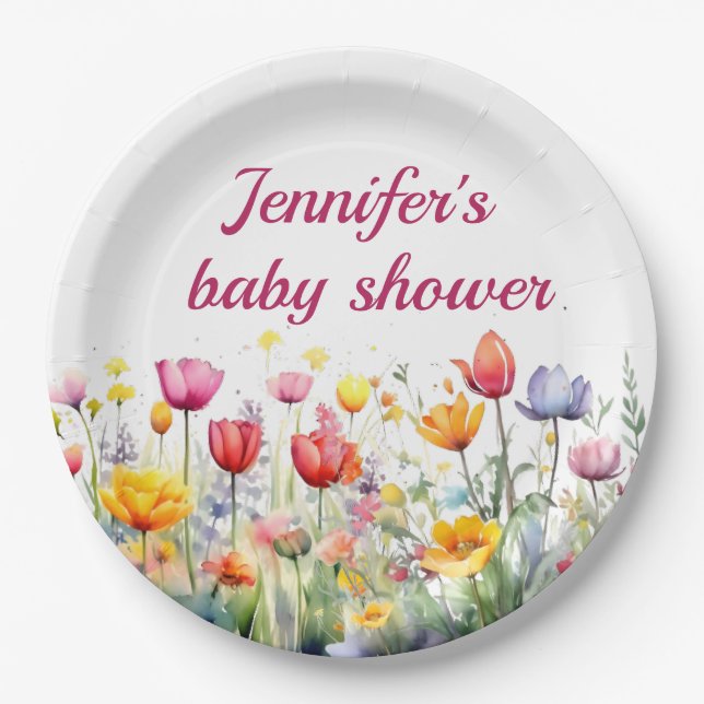 Assiettes En Carton un petit baby shower de fille fleur sauvage (Devant)