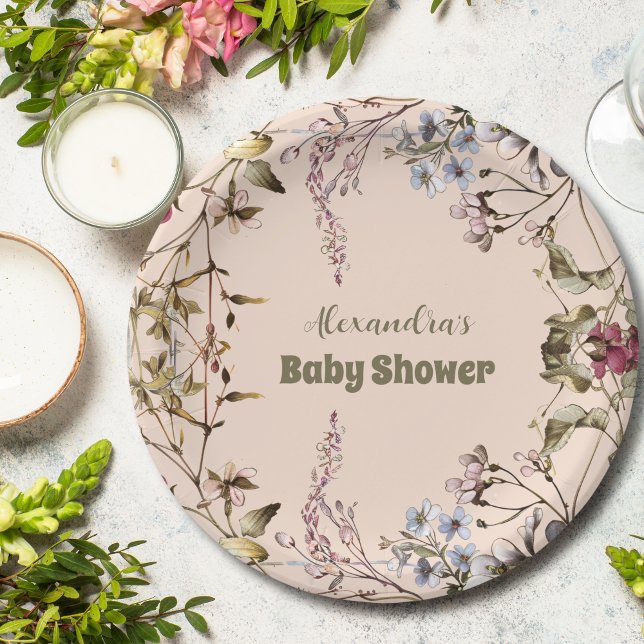 Assiettes En Carton Un petit Baby shower de fille Fleur sauvage (Créateur téléchargé)