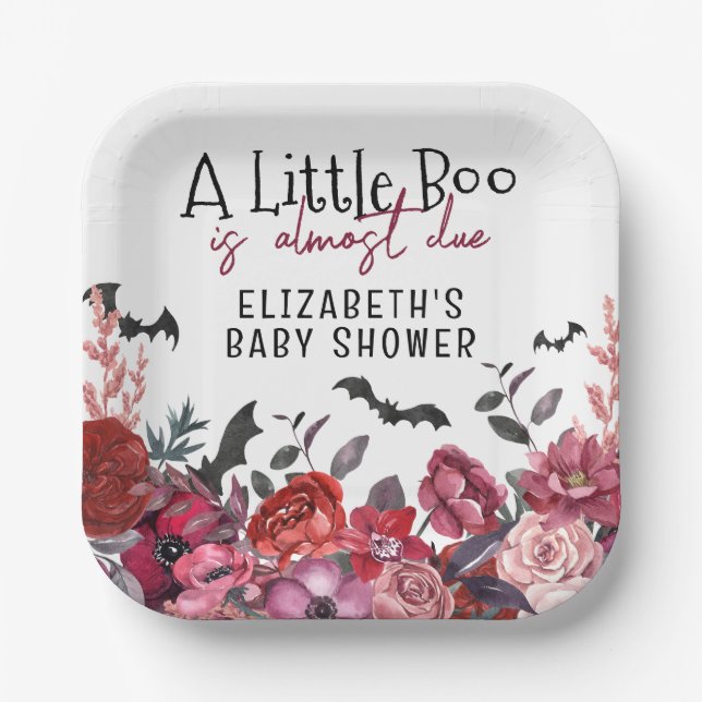 Assiettes En Carton Un Petit Baby shower De Fleurs D'Halloween Boo (Recto)