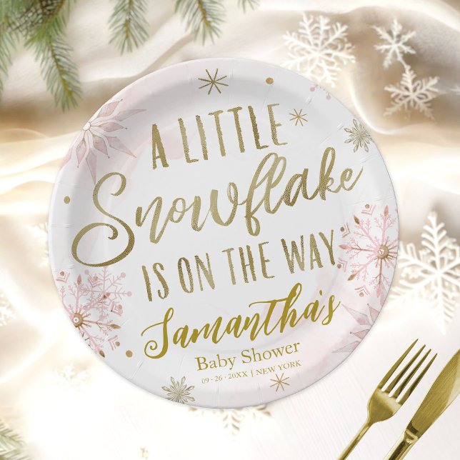 Assiettes En Carton Un petit Baby shower de flocon de neige Personnali (Créateur téléchargé)