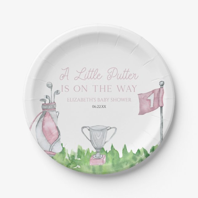 Assiettes En Carton Un Petit Baby shower De Golf Rose Putter (Devant)