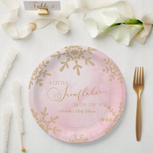 Assiettes En Carton Un petit Baby shower de Wonderland Winter Flocon d