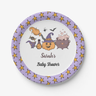 Assiettes En Carton Un petit Baby shower d'Halloween violet Boo