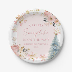 Assiettes En Carton Un petit Baby shower d'hiver rose Snowflake