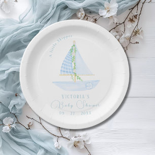 Assiettes En Carton Un petit Baby shower en bateau à voile bleu