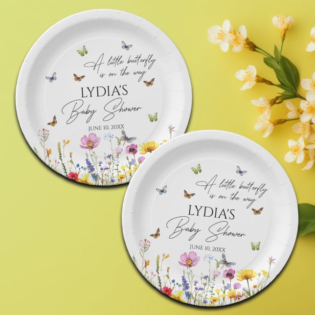 Assiettes En Carton Un petit Baby shower Fleur sauvage de papillon (Créateur téléchargé)