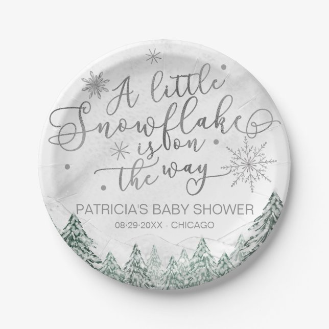 Assiettes En Carton Un petit Baby shower gris Snowflake (Devant)