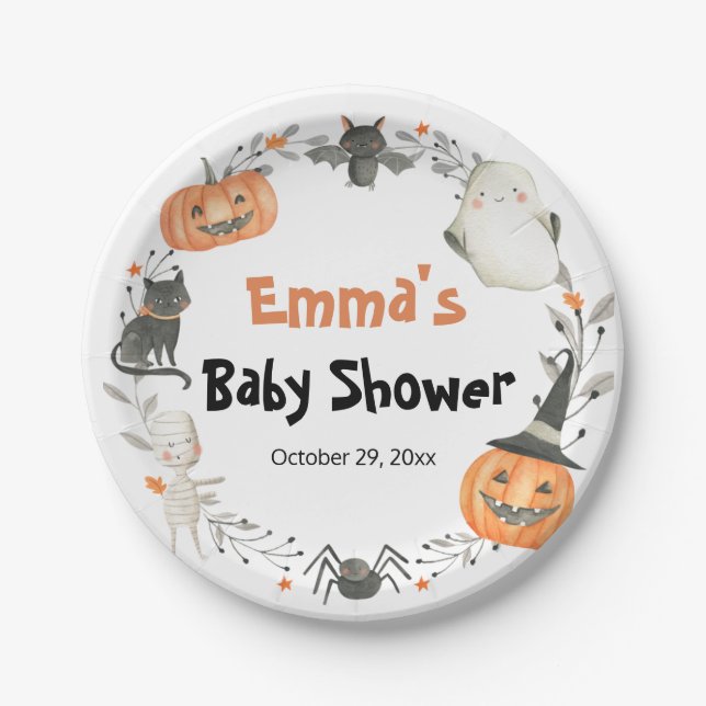 Assiettes En Carton Un Petit Boo Halloween Plaques de papier Baby show (Devant)
