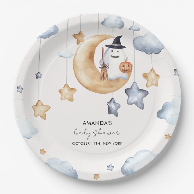 Assiettes En Carton Un Petit Boo Moon Stars Baby shower (Devant)