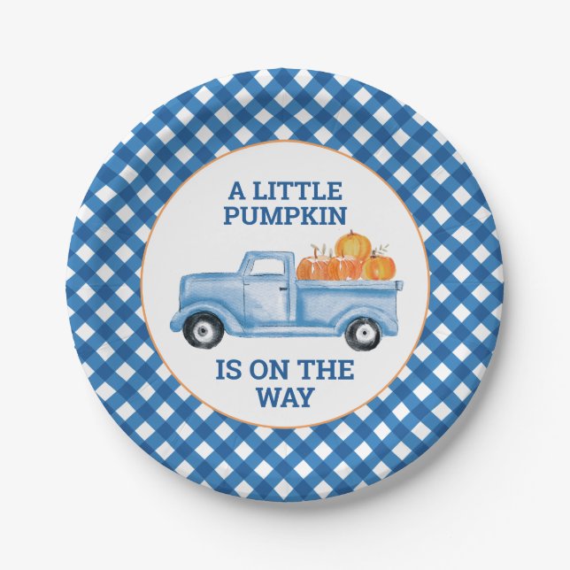 Assiettes En Carton Un petit camion bleu Citrouille baby shower (Devant)