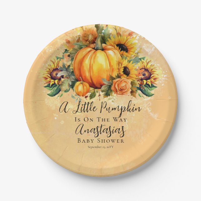 Assiettes En Carton Un Petit Citrouille | Baby shower d'automne des to (Devant)