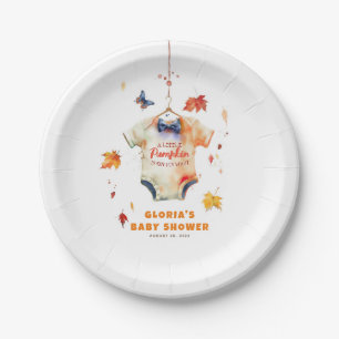 Assiettes En Carton Un Petit Citrouille Est En Chemin Baby shower