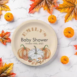 Assiettes En Carton Un petit Citrouille est en route - Baby shower