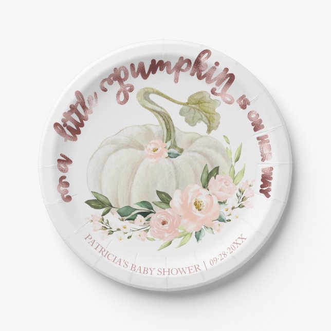 Assiettes En Carton Un petit Citrouille est sur son chemin Baby shower (Devant)