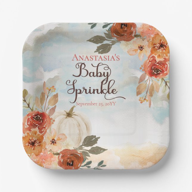 Assiettes En Carton Un Petit Citrouille | Floral Girl Baby Sprinkl (Recto)