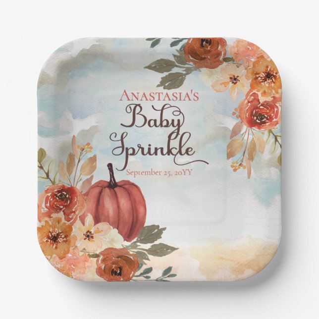 Assiettes En Carton Un Petit Citrouille | Floral Girl Baby Sprinkl (Recto)