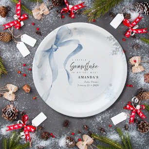 Assiettes En Carton Un petit nœud pailleté bleu flocon de neige Baby S