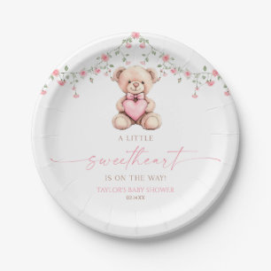 Assiettes En Carton Un petit ours en peluche rose pour une baby shower