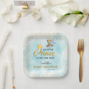Assiettes En Carton Un petit ours Prince Blue & Gold Boy Baby shower
