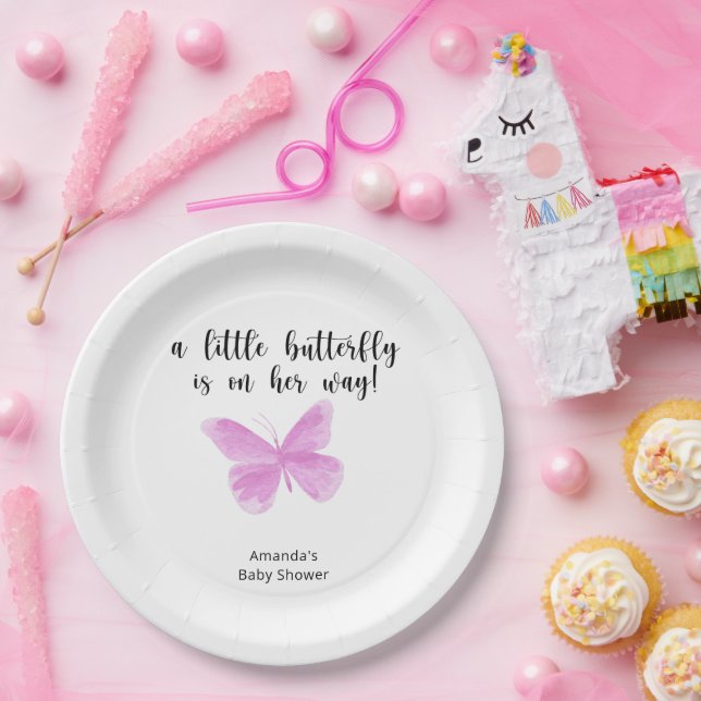 Assiettes En Carton Un petit papillon est en chemin Baby shower (Fête)