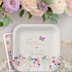Assiettes En Carton Un petit papillon sur le chemin Baby shower floral