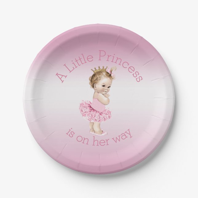 Assiettes En Carton Un petit rose de baby shower de princesse (Devant)