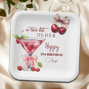 Assiettes En Carton Un peu plus âgé Chic Cherry Martini 21e anniversai