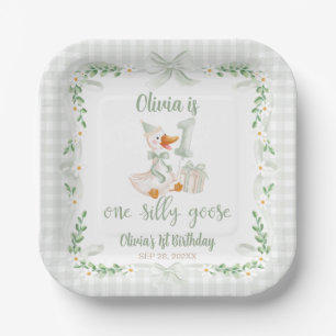 Assiettes En Carton Un Ruban Floral Vert d'une Oie Idiote pour un 1er 