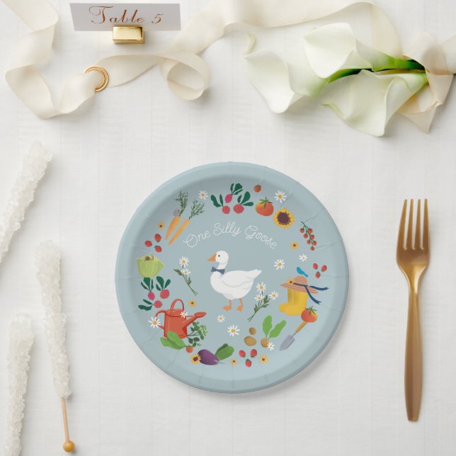 Assiettes En Carton Un Silly Goose Farmer Jardin Thème Bleu (Mariage)