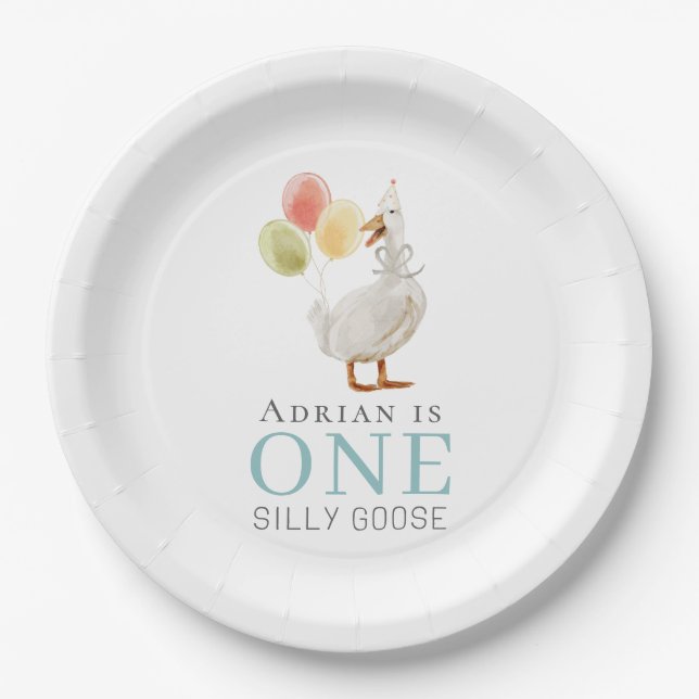 Assiettes En Carton Un sot goose Boy Blue 1er anniversaire (Devant)