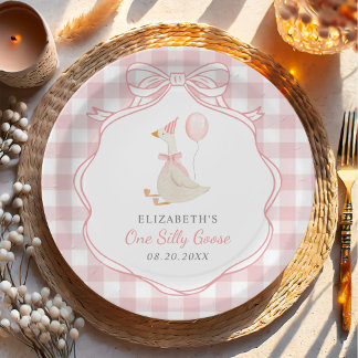 Assiettes En Carton Un sot Oie rose Bow premier anniversaire