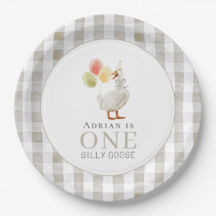 Assiettes En Carton Un soyeux En vichy beige d'oie 1er anniversaire