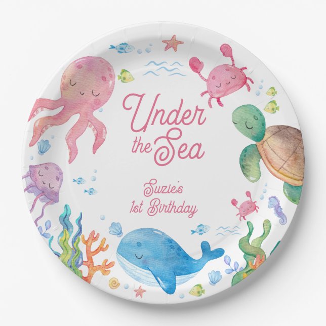 Assiettes En Carton Under the Sea Kids 1st Birthday (Devant)