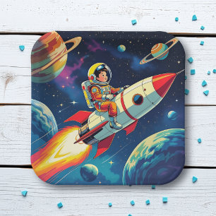 Assiettes En Carton Une bande dessinée style Boy on a Rocket in Space