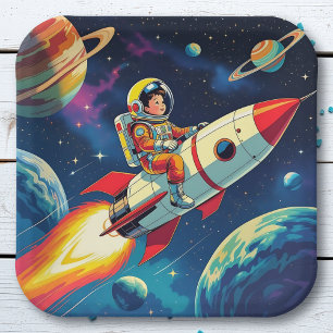 Assiettes En Carton Une bande dessinée style Boy on a Rocket in Space