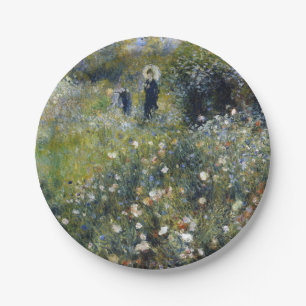 Assiettes En Carton Une femme avec un parasol dans un jardin par Augus