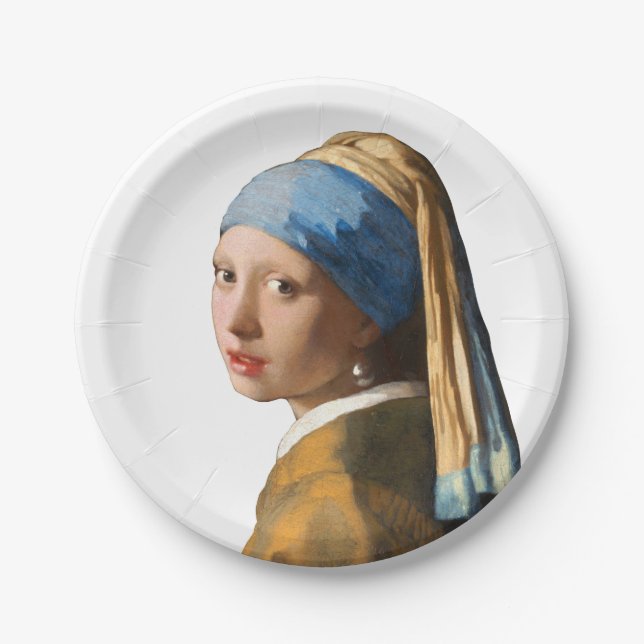 Assiettes En Carton Une fille avec un portrait à perle (Devant)