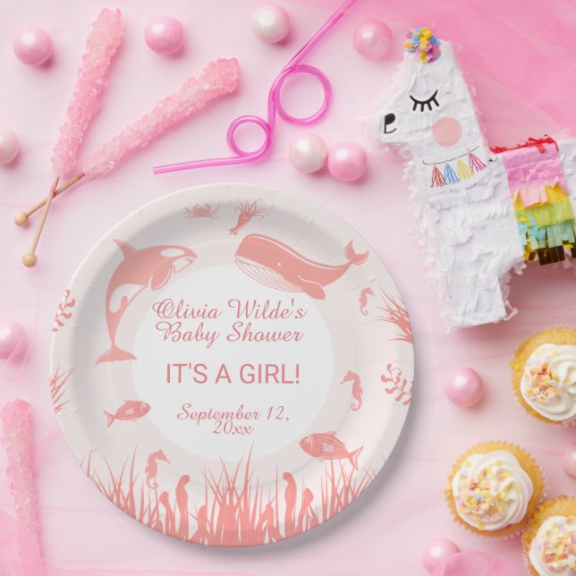 Assiettes En Carton Une fille rose sous le Baby shower marin (Fête)