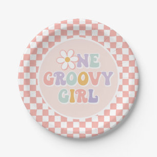 Assiettes En Carton Une fille Super Pink Daisy Checker