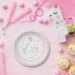 Assiettes En Carton Une Fille Une Oie Ridicule 1er Anniversaire Gingha