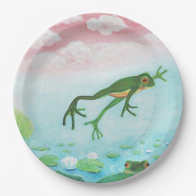 Assiettes En Carton Une Grenouille S'Enfonce Dans L'Étang Illustration (Devant)