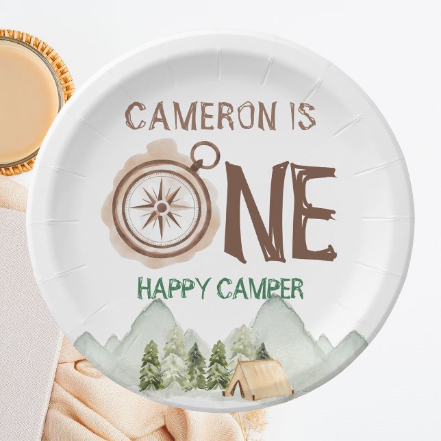 Assiettes En Carton Une joyeuse Camper Mountains 1ère fête d'anniversa (Créateur téléchargé)