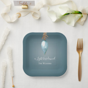 Assiettes En Carton Une Lumière Est Apparue Aquarelle bleue Noël