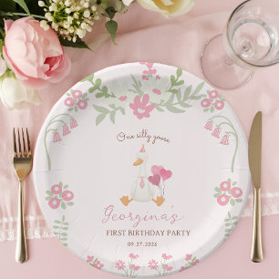 Assiettes En Carton Une Oie Ridicule Vintage Canard Rose 1er Anniversa