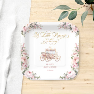 Assiettes En Carton Une petite princesse Baby shower rose et or