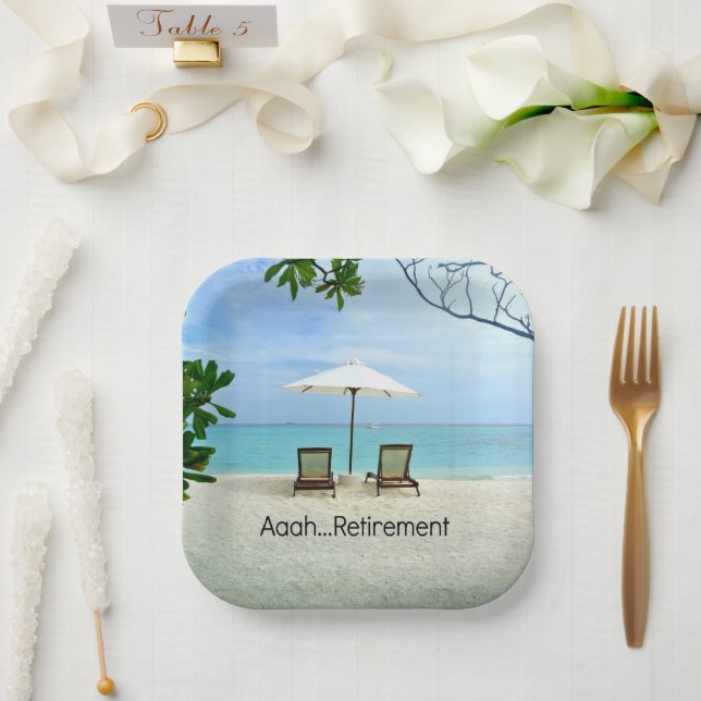 Assiettes En Carton Une retraite...farniente à la plage, (Mariage)