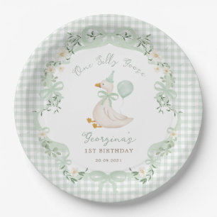 Assiettes En Carton Une sage verte à carreaux pour le premier annivers