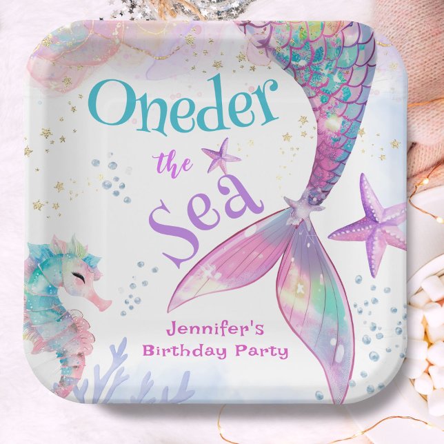 Assiettes En Carton Une Sirène De Mer 1er Anniversaire Rose Purple (Créateur téléchargé)