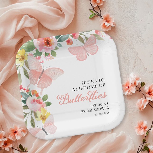 Assiettes En Carton Une vie de papillons Fête de mariage floral (Créateur téléchargé)